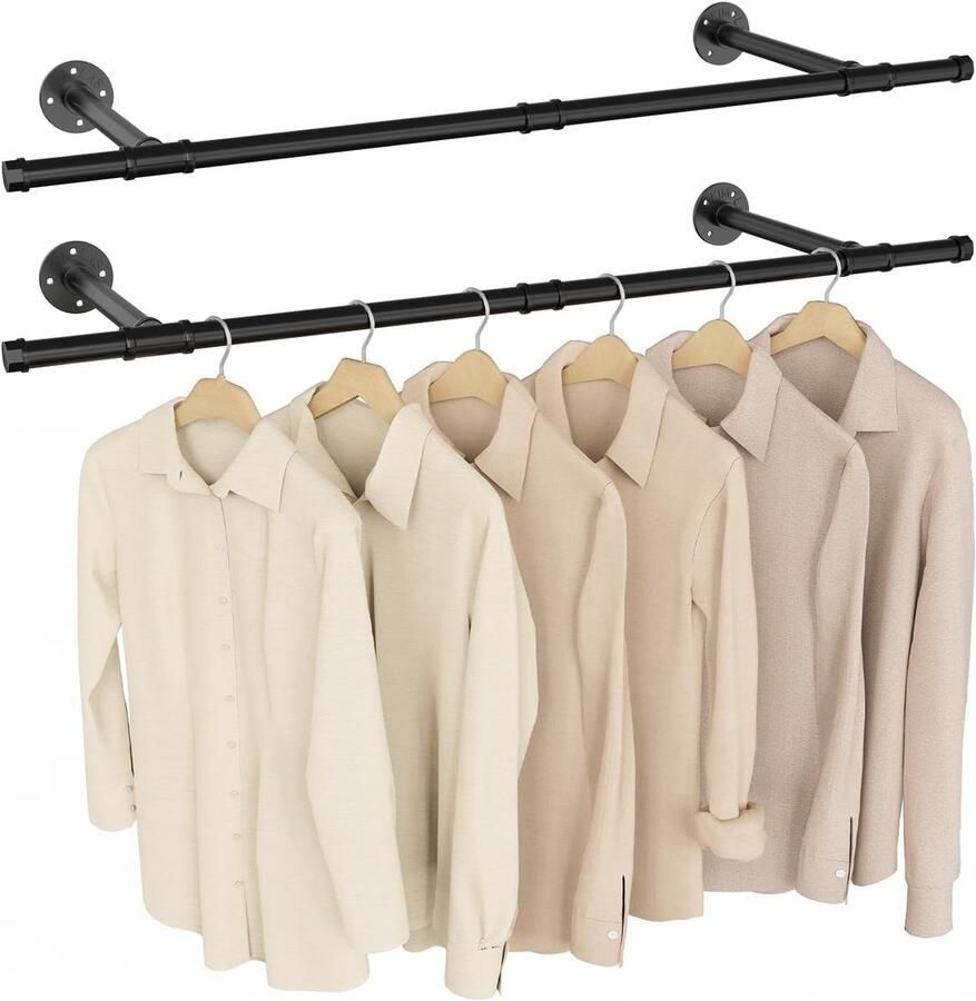 Kledingstang Wandmontage Afneembaar Kledingrek 2-Pack Zwart Buisvormig 112 cm