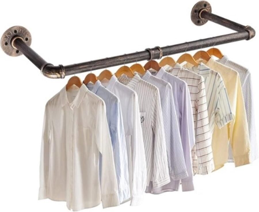 Retadou Kledingstang muur 60 cm industriële buis kledingstangen wandmontage tot 25 kg belastbaar kledingstandaard voor woonkamer slaapkamer brons