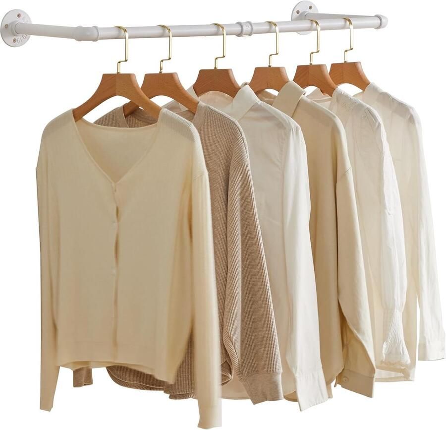 Retadou Kledingstang wandmontage metaal industriële garderobestang wandmontage met 50 kg draagvermogen afneembaar ruimtebesparend voor thuis wit