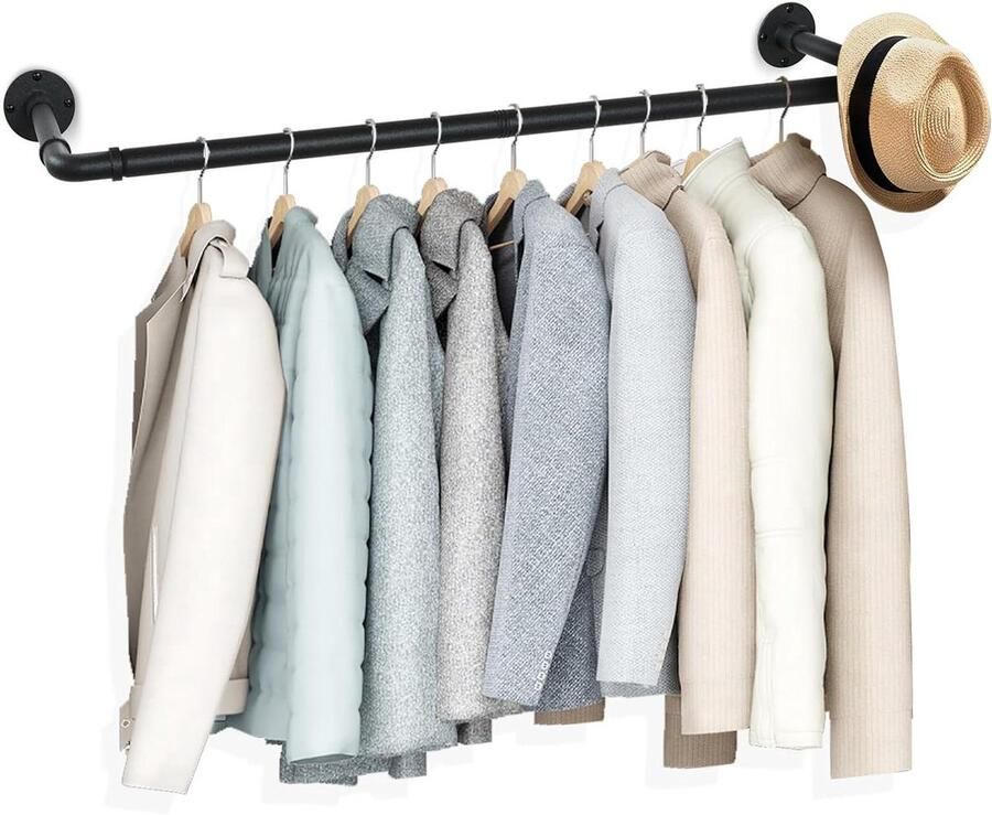 Kledingstang Wandmontage Ruimtebesparend 83 cm Zwart Industrieel