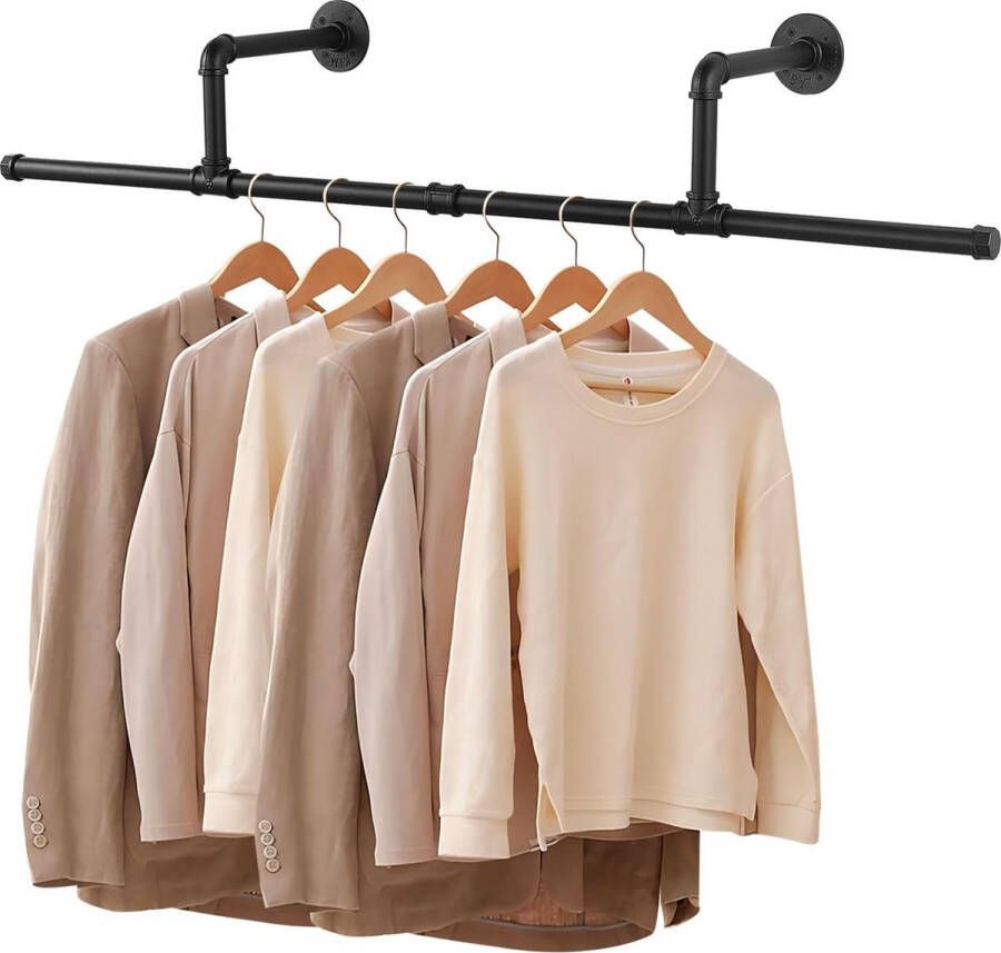 Kledingstangen 121 cm kledingrek voor aan de muur rustieke kledingopslag ruimtebesparend wandrek keukenrek voor kleine kamers 1-pack zwart