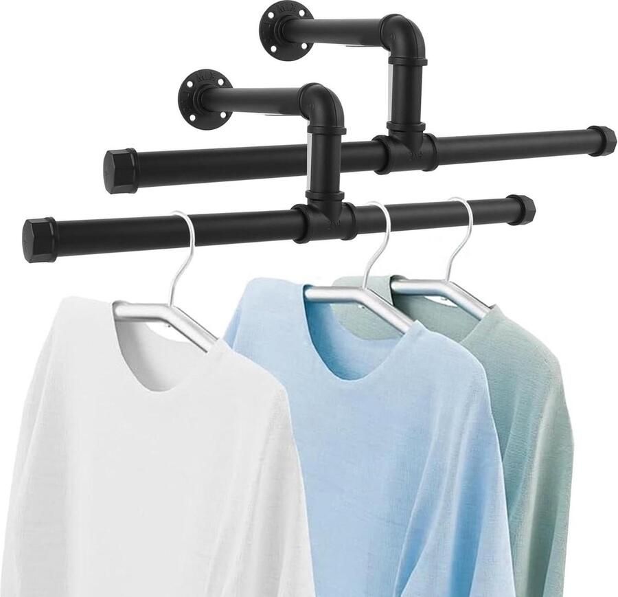 Kledingstangen wandmontage 50 cm zwart 2 stuks ruimtebesparend en industrieel design