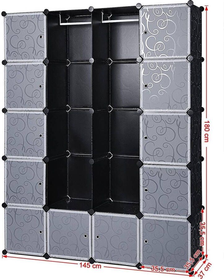 SONGMICS kleerkast garderobe inhaak reksysteem met 2 kledingroedes 178 x 143 x 36 cm zwart LPC30H - Foto 2