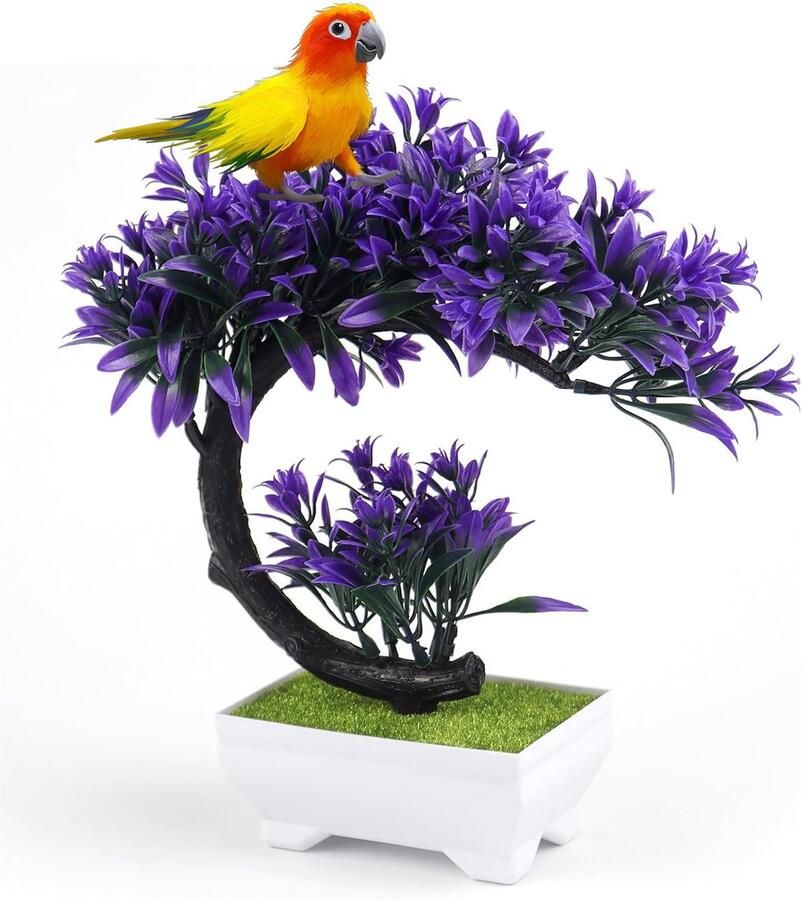 KLEHOPE Kunstplanten Paarse Kunstboom Kleine Kunstplant van Plastic Creatieve en Realistische Kunstpotplant voor Kantoor Vensterbank Bureau