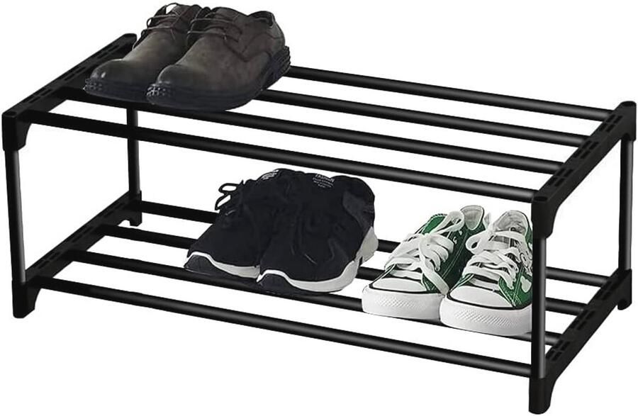 Klein 2-laags schoenenrek voor 6 paar schoenen opbergsysteem voor slaapzaal en appartement