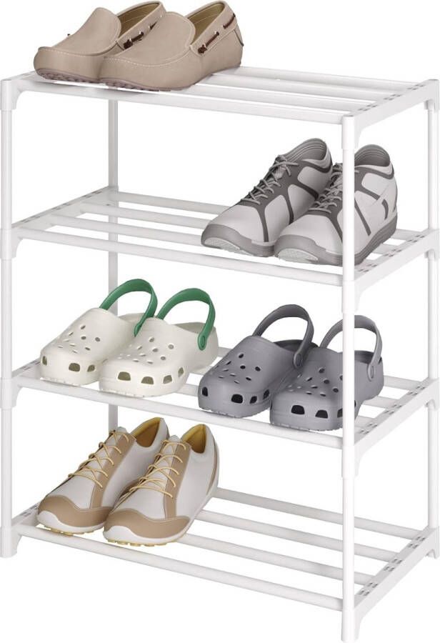 Klein 4-laags schoenenrek Metalen schoenenrek Eenvoudig te monteren 8 tot 10 paar schoenen Stapelbaar schoenenrek voor kastingang (SKF-4W)