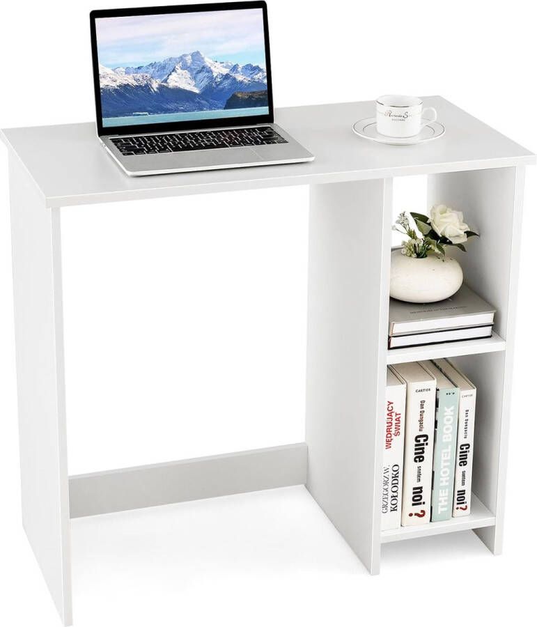 Klein bureau computertafel met 2 vakken pc-tafel bureau voor kleine ruimtes wit 80 x 40 x 74 cm