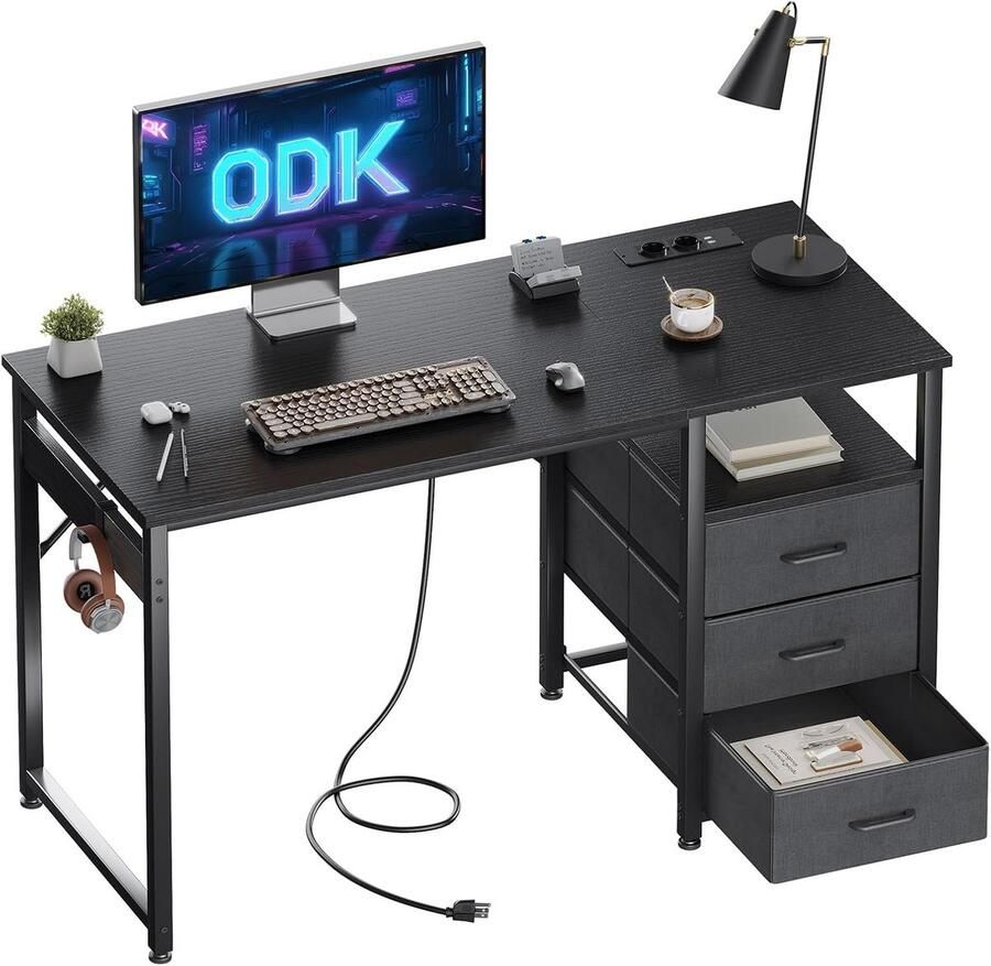 Klein bureau met 3 laden en USB-stopcontacten voor kleine ruimtes Omkeerbaar computerbureau