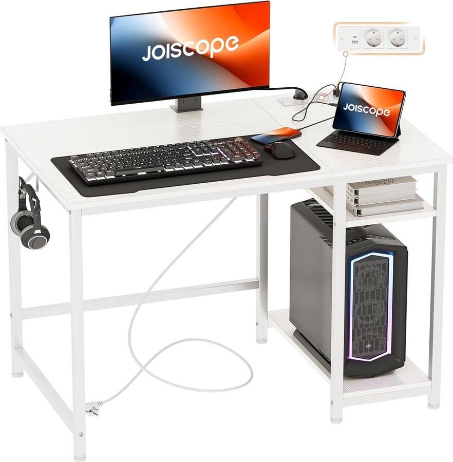 Klein bureau met desktopaansluiting ideaal voor thuiswerker 1 stuk wit 100 x 50 cm