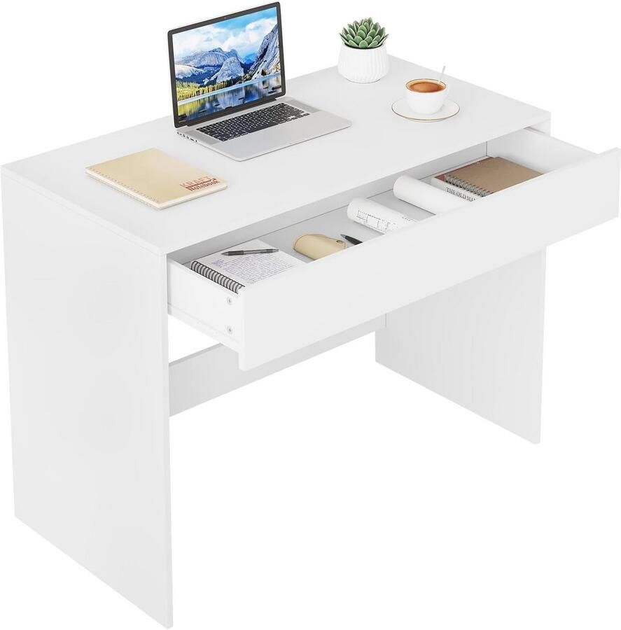 Klein bureau met lade 100 x 50 cm multifunctionele computertafel in wit