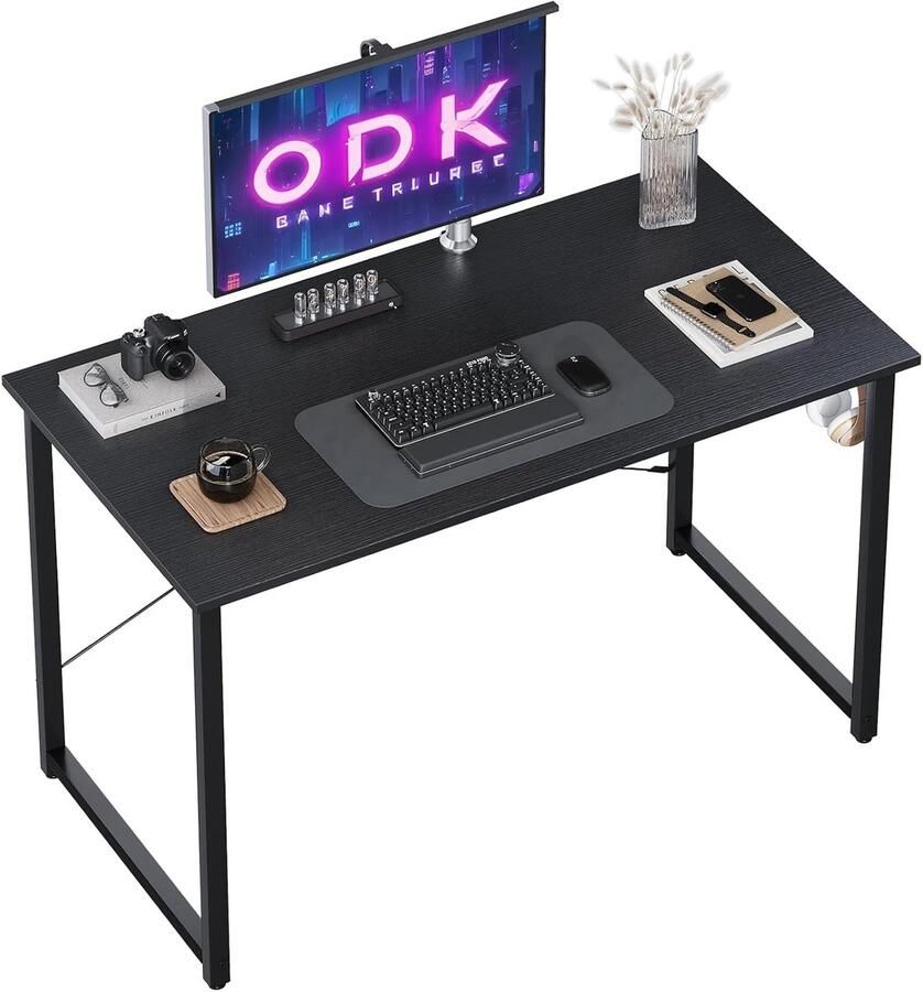 Klein bureau met opbergtas en haak voor thuis kantoor en school stabiele pc-tafel 100 x 48 x 74 cm