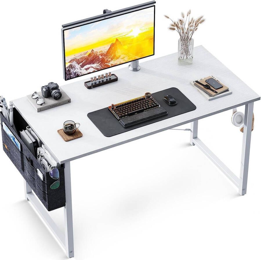 Klein bureau wit 100 x 48 x 74 cm computertafel bureautafel met koptelefoonhouder en opbergtas klein bureau werkkamer hout pc-tafel kantoortafel voor thuis kantoor