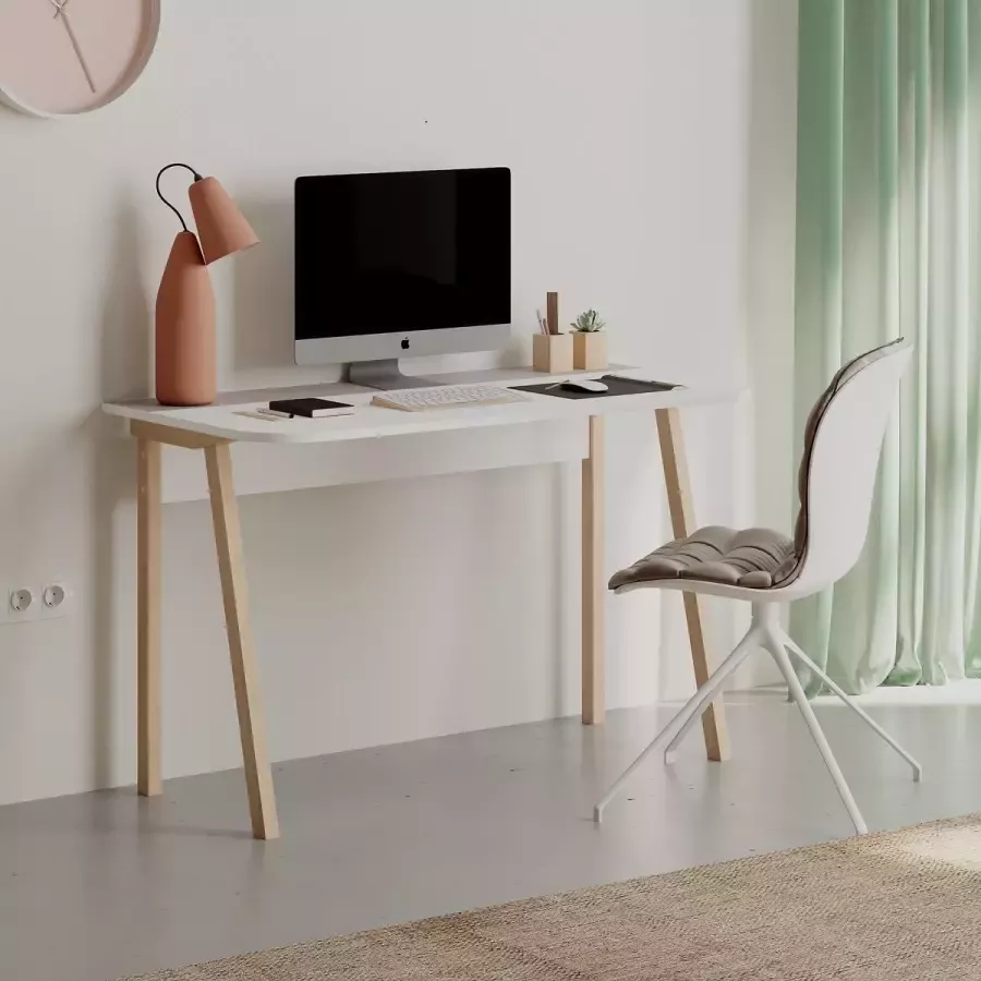 Klein Bureau Wit & Eiken Design 120x75x60 cm Ideaal voor Thuiswerken & Stijlvol Kantoor