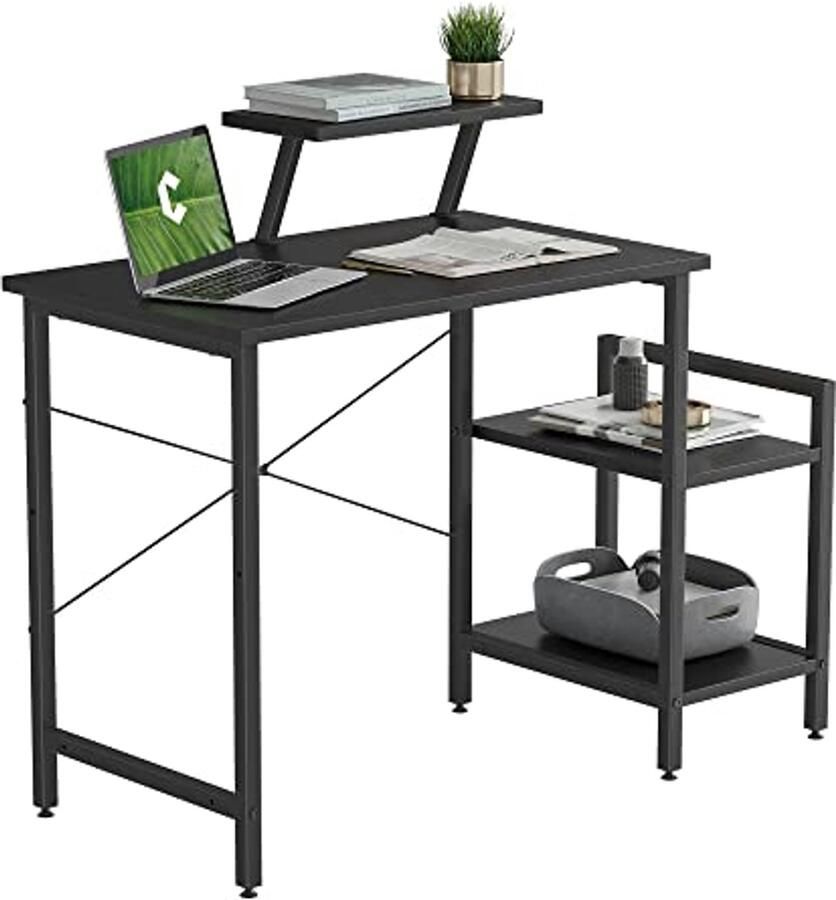 Klein computerbureau met opbergrek en beweegbare plank 80 x 50 cm Zwart