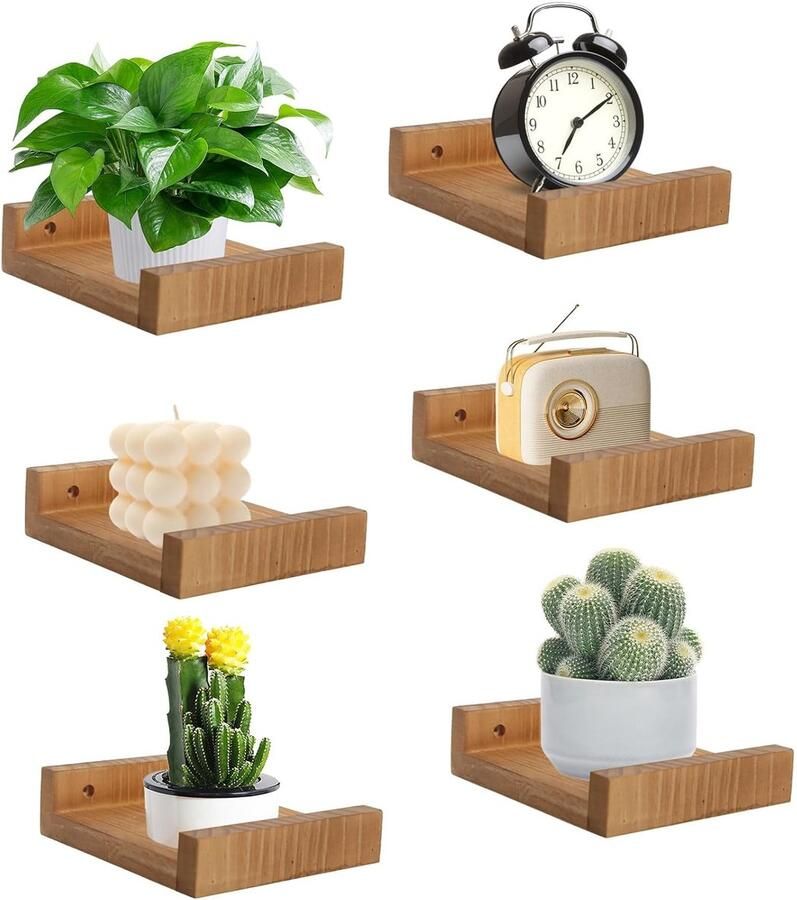 Klein houten wandrek zwevende planken 1 stuk massief grenenhout