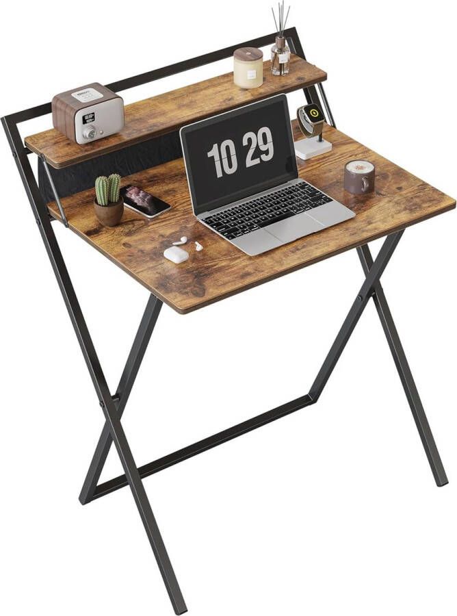 Klein inklapbaar bureau 60 cm opvouwbare computertafel met plank en opbergtas geen montage nodig thuiskantoor kleine werktafel bruin