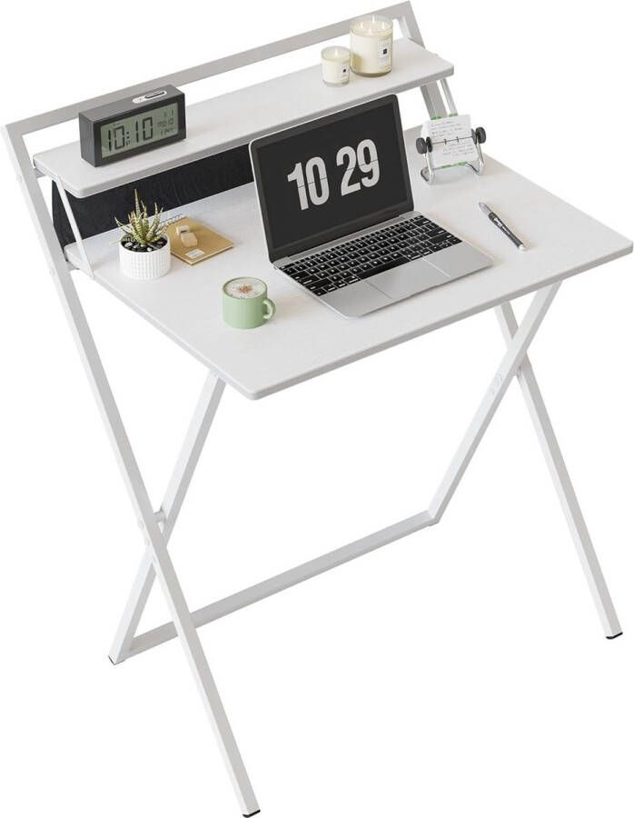 Klein inklapbaar bureau 60 cm opvouwbare computertafel met plank en opbergtas geen montage nodig thuiskantoor kleine werktafel wit