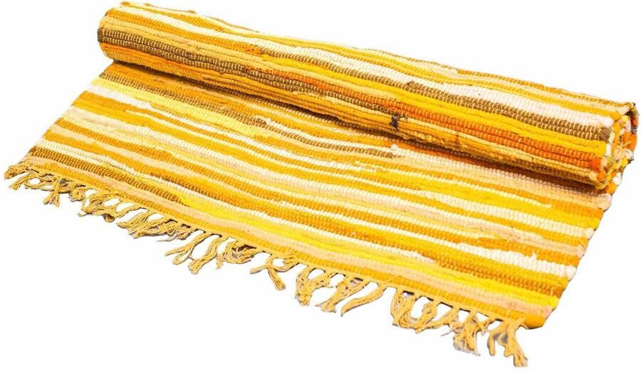 Indiase Recyclagetapijt – 50x90cm – premium kwaliteit – Zonsopgang Oranje Gemaakt van gerecycleerde textielresten. Authentiek Duurzaam en Stijlvol