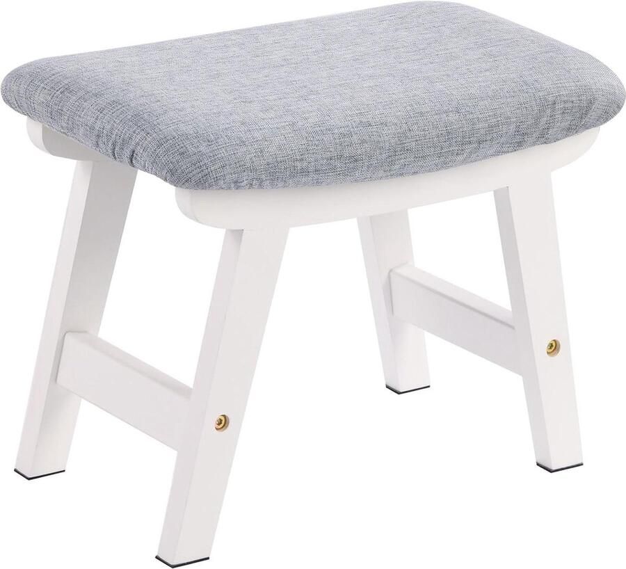 Klein linnen uitneembare poef voetenbankje voor keuken en woonkamer witte poot lichtgrijs kussen 38×24×29 cm - Foto 2