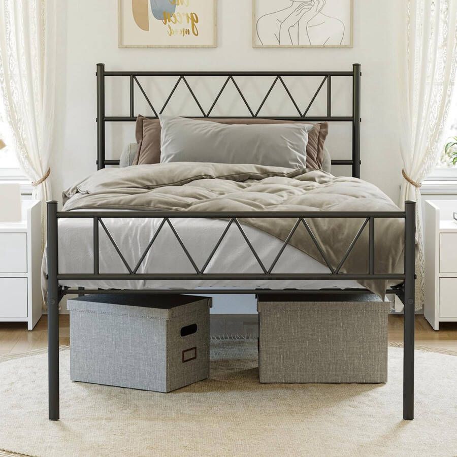 Klein modern metalen bedframe 90 x 190 cm bedframe van metaal met lattenbodem robuust en duurzaam jeugdbed eenvoudig te monteren slaapkamer woonkamer thuis voor mannen en vrouwen