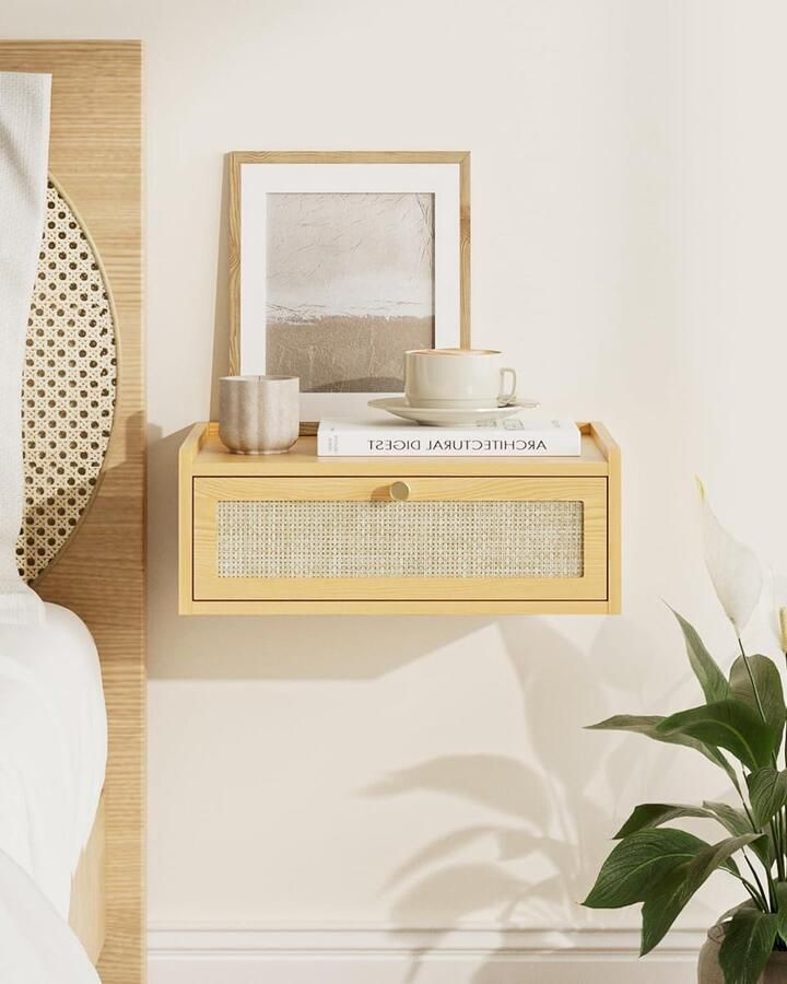 Klein modern zwevend nachtkastje met lade Geel Slaapkamer badkamer zwevende planken