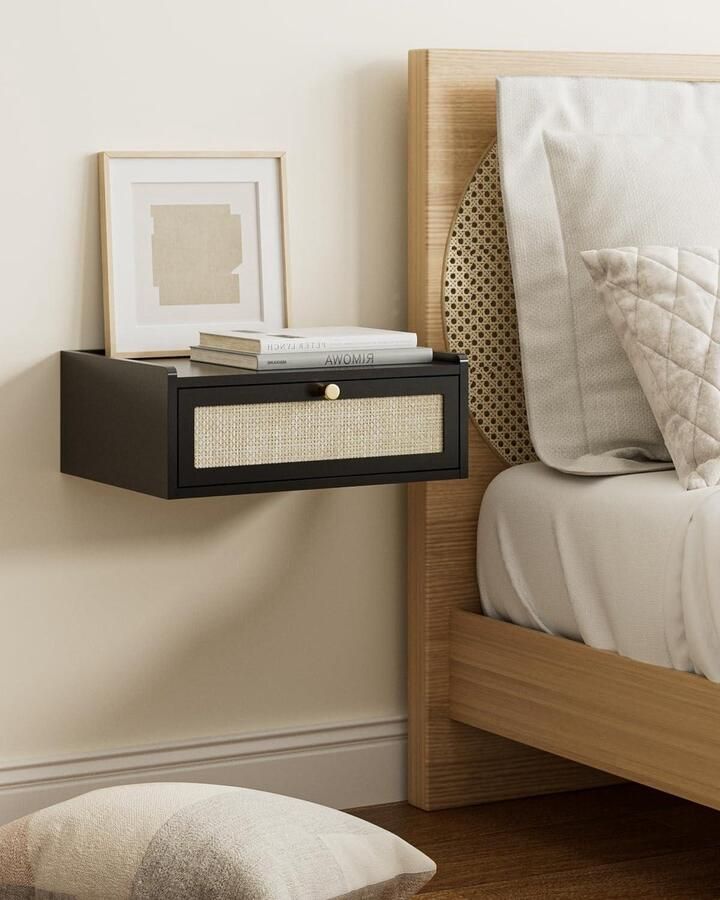 Klein modern zwevend nachtkastje met lade zwevende planken voor slaapkamer en badkamer zwart