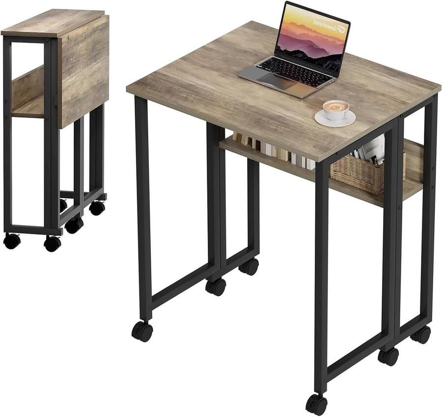Opvouwbaar Bureau met Wielen Draagbaar en Compact Bureau voor Kleine Ruimtes Eenvoudig te Monteren - Foto 2