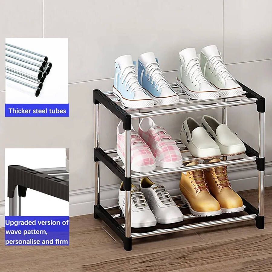 Klein schoenenrek stapelbaar schoenenrek 3 niveaus beenruimteopslag licht schoenenrek opbergen organizer stabiel smal schoenenrek voor kast entree hal