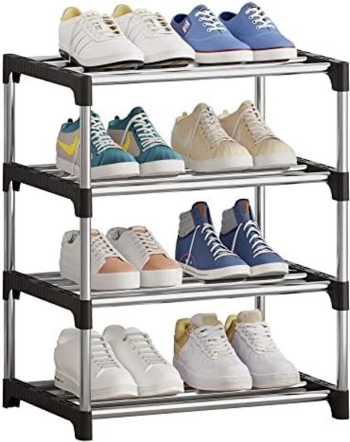 Klein stapelbaar schoenenrek 4 niveaus compact lichtgewicht organizer voor schoenen opbergen