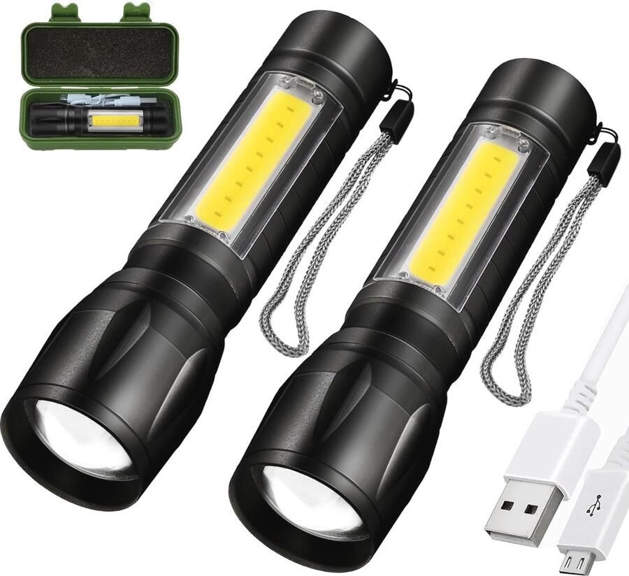 Klein USB-oplaadbare LED-zaklamp 150 lumen 3 modi IP65 waterdicht ideaal voor kamperen en outdoor 2 stuks