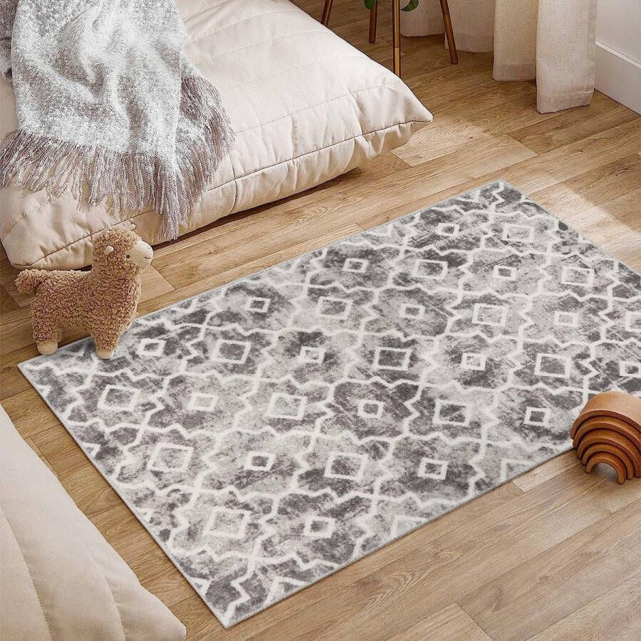 Klein vloerkleed deurmat 60x90cm grijs wasbaar modern trellis badkamertapijt zacht antislip laagpolig vloermat tapijt voor binnen vooringang keukeningang