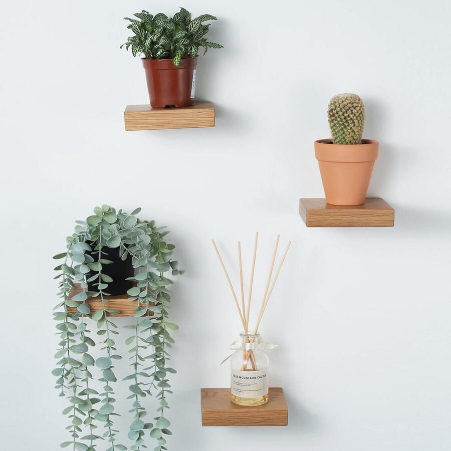 Klein Wandrek van Massief Hout Zwevende Planken voor Planten en Decoratie - Foto 2