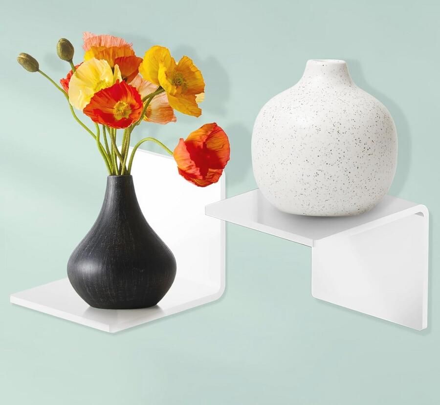 Klein wandrek zonder boren Set van 2 mini zwevende planken (10 cm breed) in wit