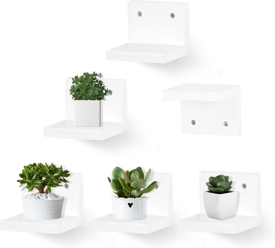 Klein zwevend wandrek voor figuren en planten Set van 6 Wit