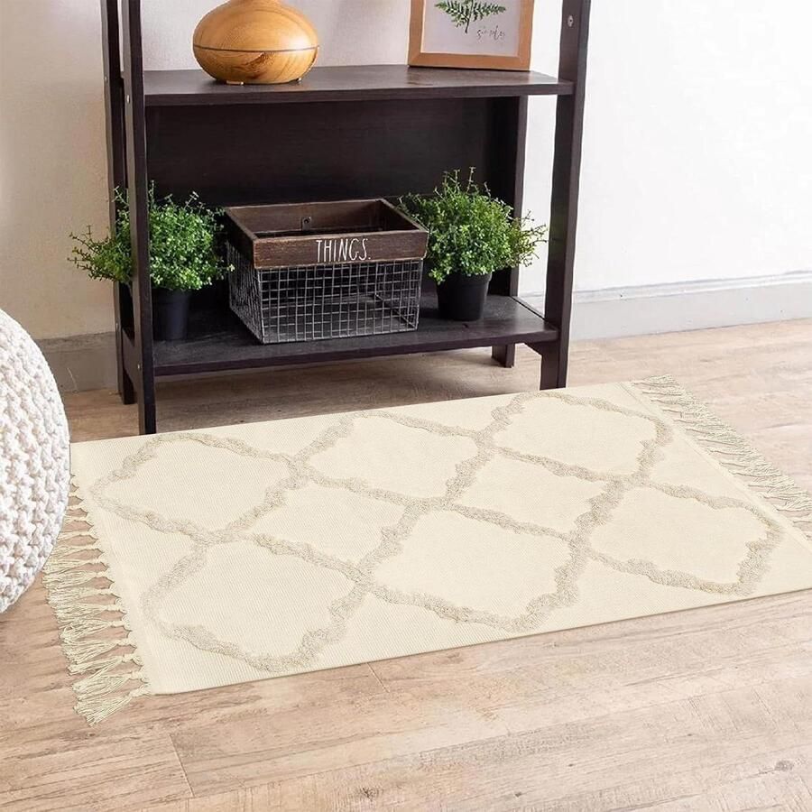 Kleine-60x90 Tufted Tapijten Badkamer Tapijt Boho Katoenen Tapijt Handgeweven Kwasten Wasbaar Keuken Woonkamer Hal