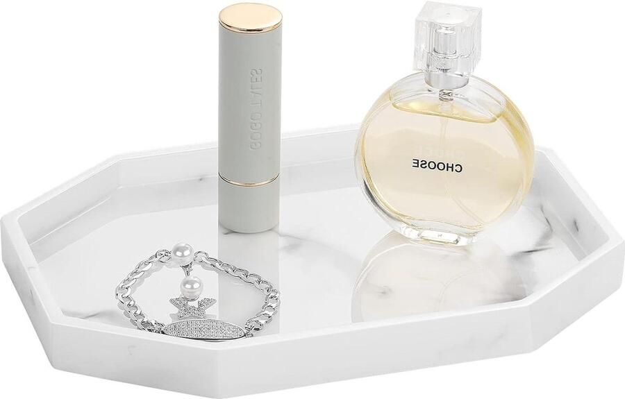 Kleine achthoekige badkamermeubel decoratieve parfumbak van hars sieradenring afwasbak badkamer kaarsparfum zeepshampoo inktwit