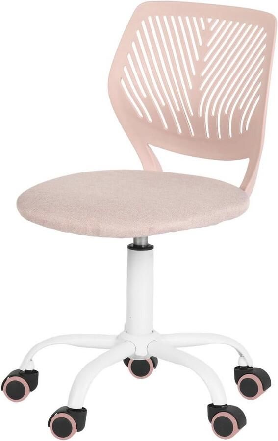 Kleine armloze bureaustoel met stoffen zitkussen en kunststof rugleuning Macaron-kleurig draaibaar en in hoogte verstelbaar voor studenten en kinderen