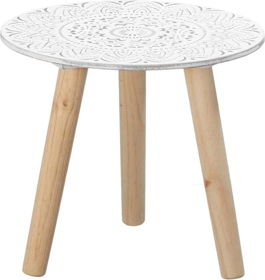 Kleine bijzettafel 30x30 cm salontafel decoratief 1 stuk wit natuur hout