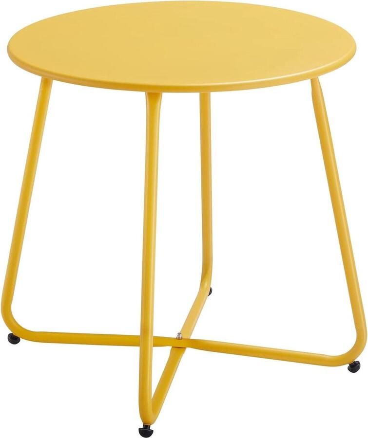 Kleine bijzettafel metaal ronde tuinbijzettafel salontafel koffietafel verstelbare tafelpoten geel 45x45 cm