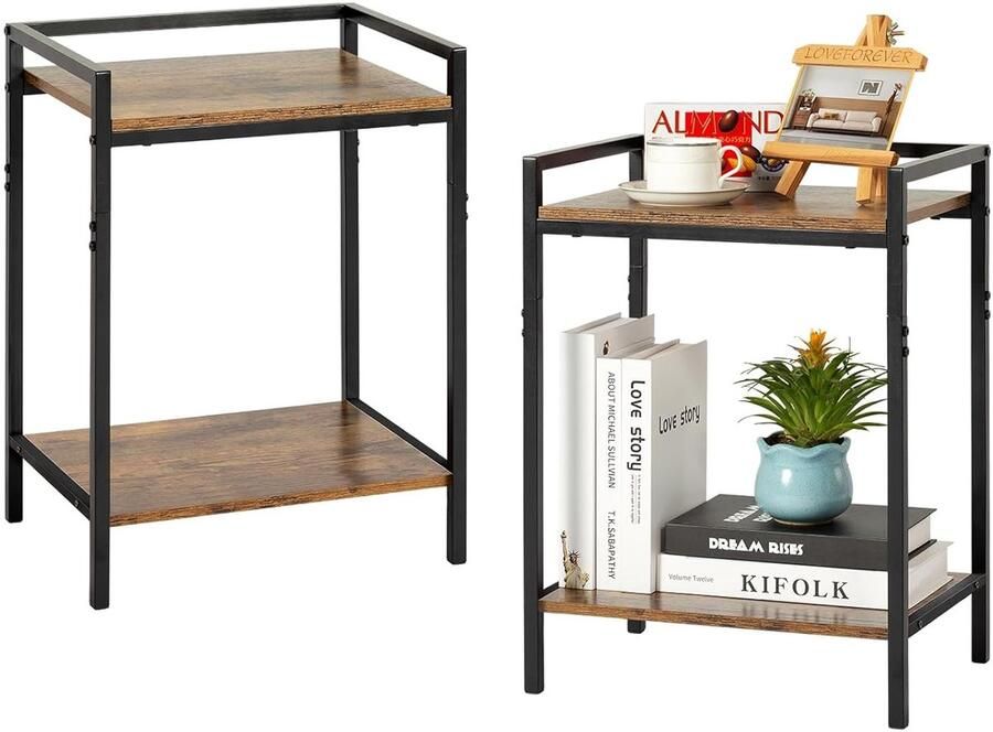 Kleine bijzettafel praktisch en trendy set van 2 rustiek bruin 15 7 inch
