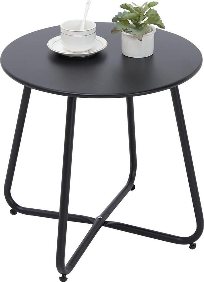Kleine bijzettafel van metaal Rond tuinbijzettafel voor salontafel en koffietafel Verstelbare tafelpoten Zwart Afmetingen 45 x 45 cm