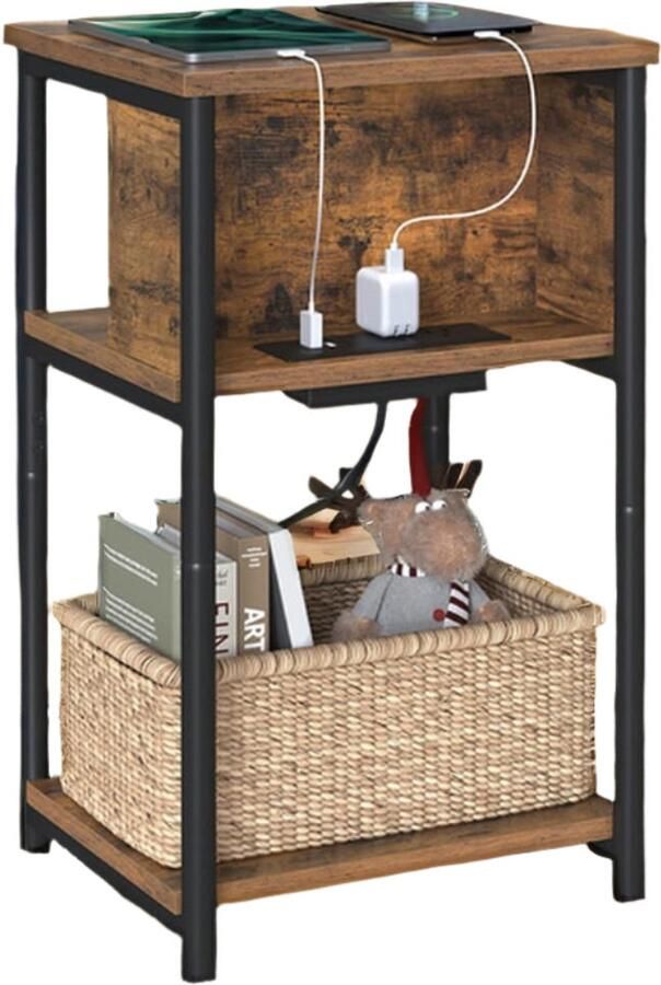 Kleine bijzettafeltje Beverstafel Smal nachtkastje Bevat een socketstrook 30 cm x 34 cm x 58 cm