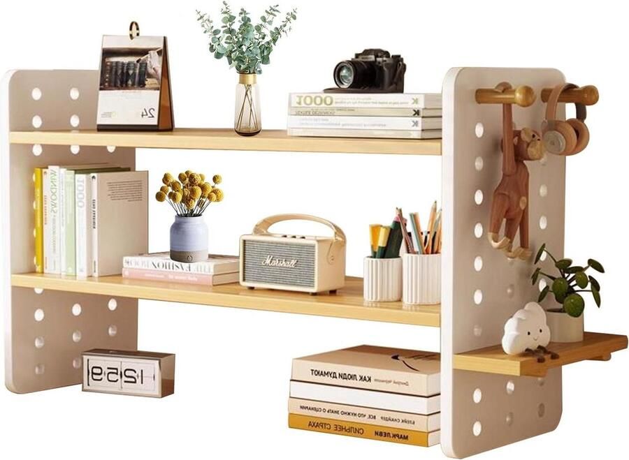 Kleine boekenplank met gaten bureau opbergrek multifunctioneel 40 x 15 x 36 cm massief hout thuis kantoor school