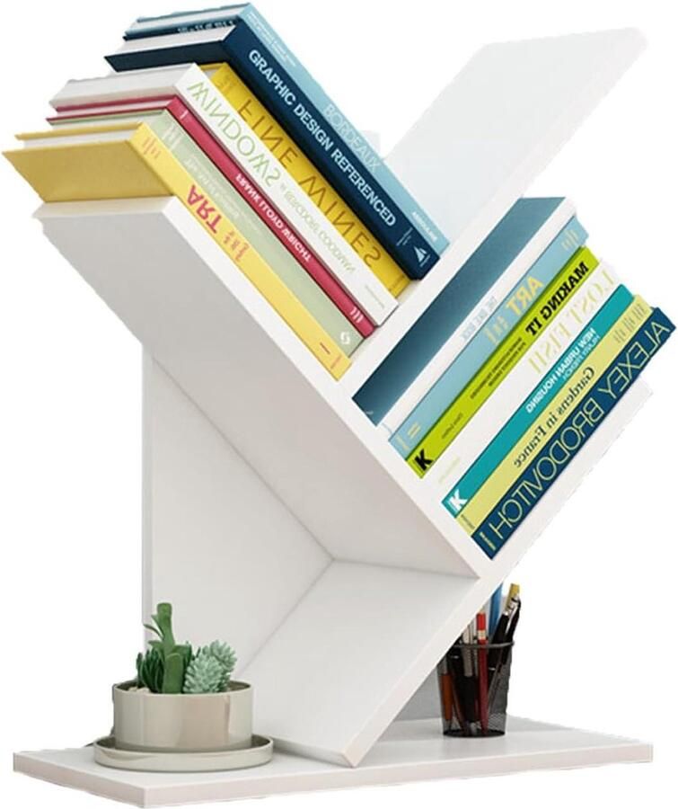 Kleine boom boekenkast houten presentatierek ladderrek voor boeken werkkamer woonkamer met schroevendraaier