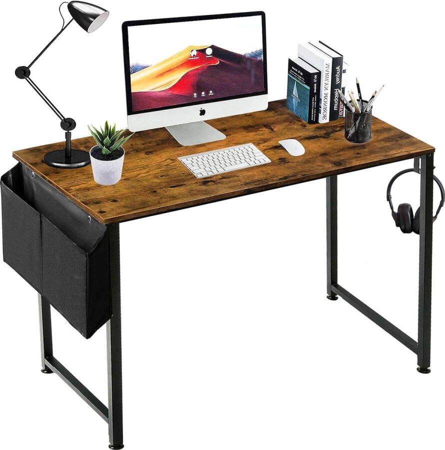 Kleine computerbureauwerktafel voor kleine ruimtes thuiskantoor 39 rustieke schrijfbladen met opbergtas bruin