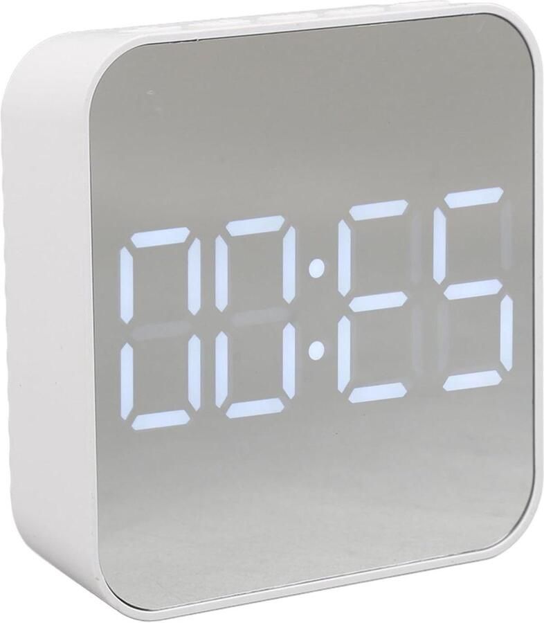 Kleine Digitale Wekker op Batterijen met Groot Display voor Slaapkamers Elektrische LED-Klok voor Bureau Multifunctionele Wandklok met 2 Alarminstellingen Klok Datum Temp (WIT)