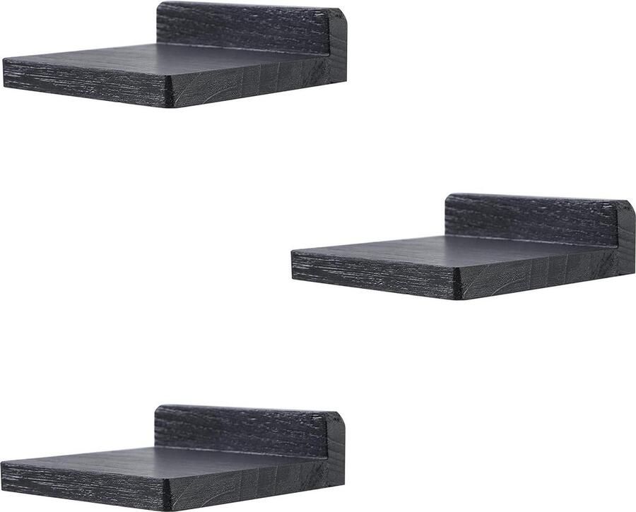 Kleine Drijvende Planken Decoratie Wandplanken Set van 3 Rustiek Zwart Hout 12 7 x 10 x 4 cm