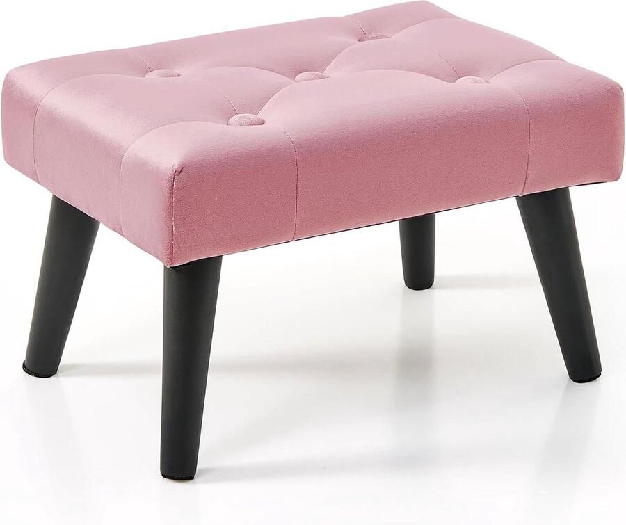 Kleine fluwelen houten voetenbank Ottomaanse voetenbank voor extra zitplaatsen roze