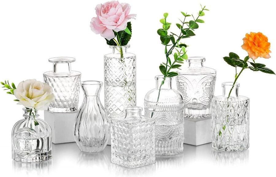 Kleine Glazen Tafel Middenstukken Vaas Vintage Mini Bud Vazen Set 8 Stuks Helder Glas