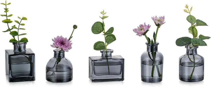 Kleine Glazen Vazen Set van 5 voor Bloemen Ideaal voor Tafel Decoratie Bruiloften en Feestjes